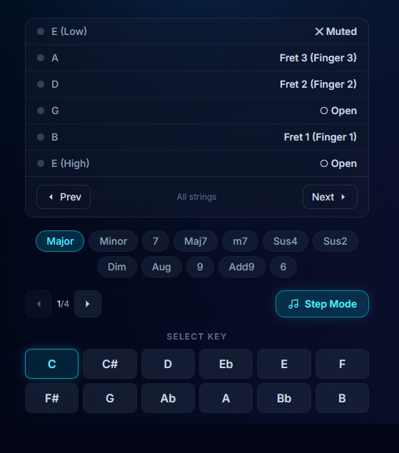 Chord Gitar — Step Mode